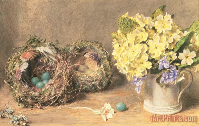 William Henry Hunt Spring Flowers and Birds' Nests Art Painting