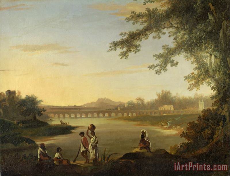 The Marmalong Bridge, with a Sepoy And Natives in The Foreground painting - William Hodges The Marmalong Bridge, with a Sepoy And Natives in The Foreground Art Print