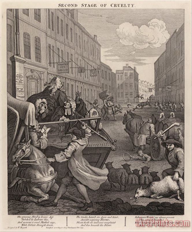 The Second Stage of Cruelty Coachman Beating a Fallen Horse painting - William Hogarth The Second Stage of Cruelty Coachman Beating a Fallen Horse Art Print