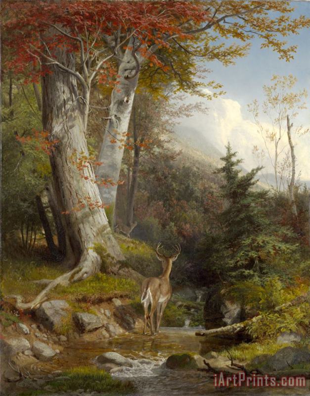 William Holbrook Beard Mountain Stream And Deer, 1865 Art Painting