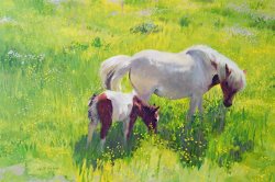 William Ireland Piebald horse and foal painting