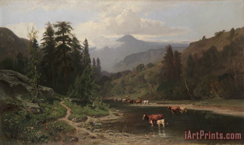William Keith Mountain Landscape with Cattle Art Painting