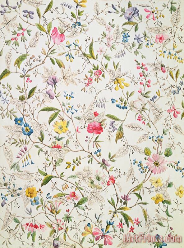 Wild flowers design for silk material painting - William Kilburn Wild flowers design for silk material Art Print