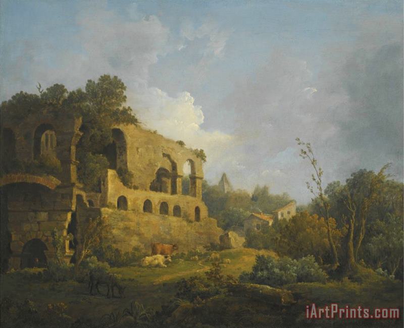 William Marlow Landscape with Classical Ruins Outside Rome with The Pyramid of Cestius Beyond Art Painting