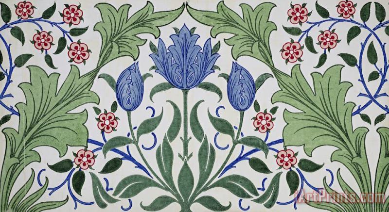 William Morris Floral Wallpaper Design with Tulips Art Painting