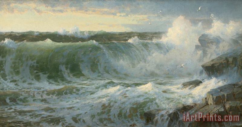 Rocky Surf Off Rhode Island painting - William Trost Richards Rocky Surf Off Rhode Island Art Print