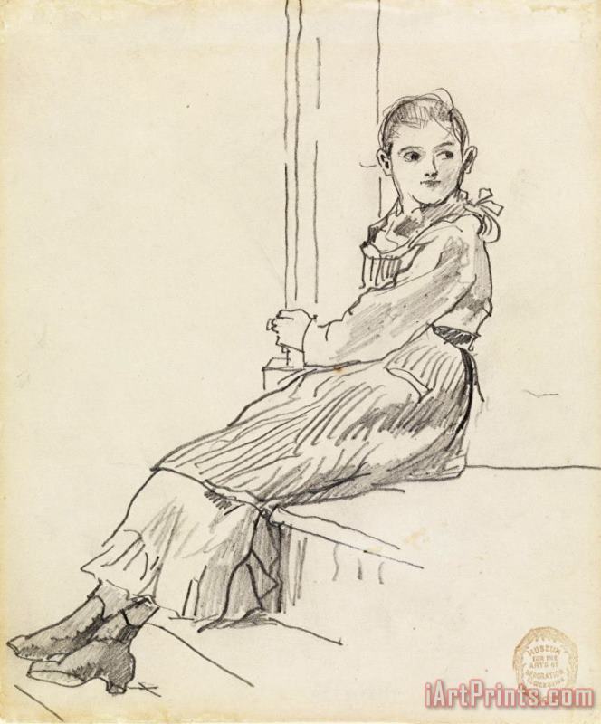 Winslow Homer Girl Seated on a Porch Step Art Print