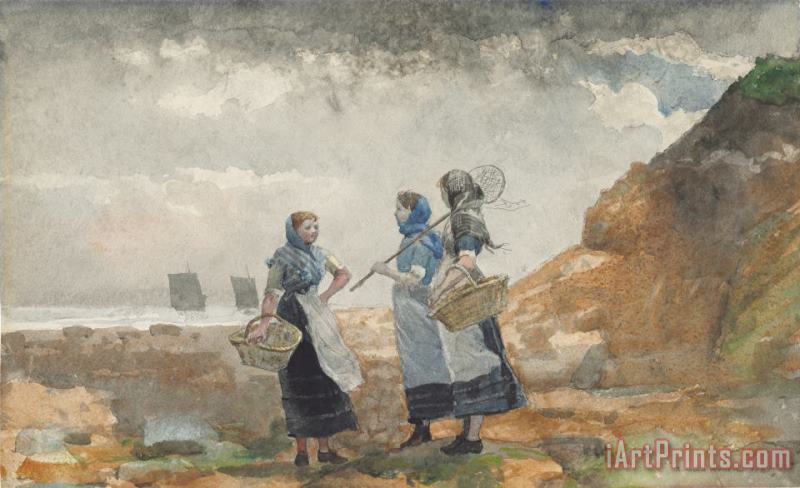 Three Fisher Girls, Tynemouth painting - Winslow Homer Three Fisher Girls, Tynemouth Art Print