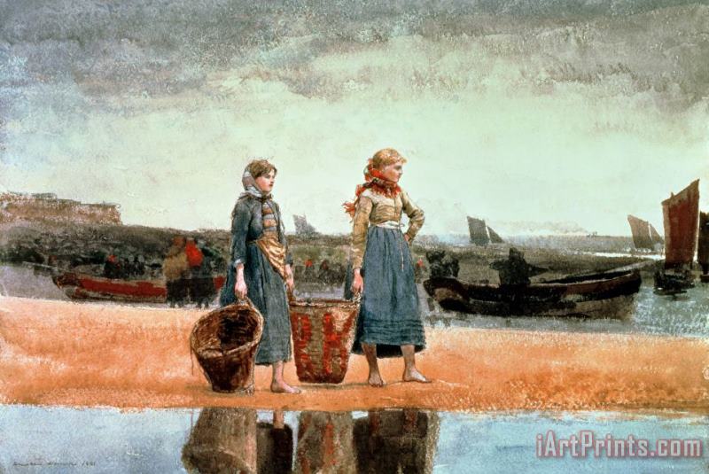 Two Girls on the Beach painting - Winslow Homer Two Girls on the Beach Art Print