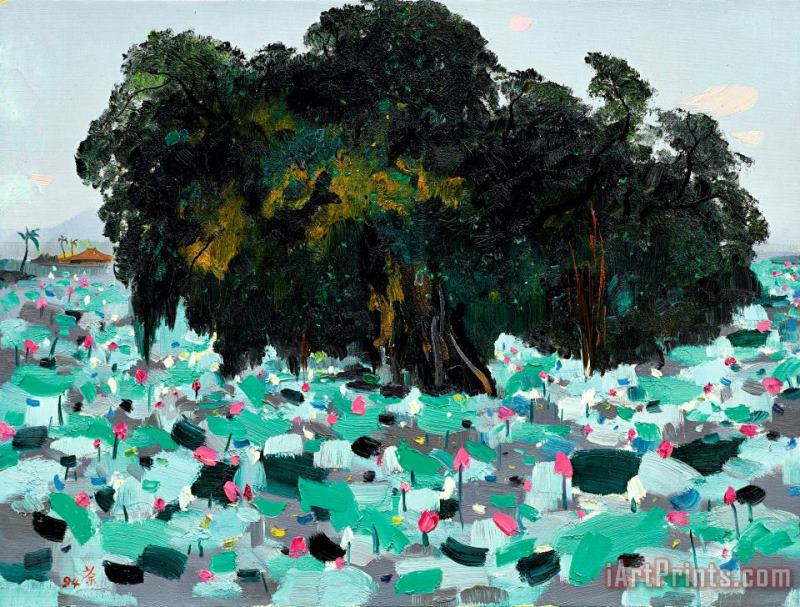 A Banyan And Lotus Flowers, 1994 painting - Wu Guanzhong A Banyan And Lotus Flowers, 1994 Art Print