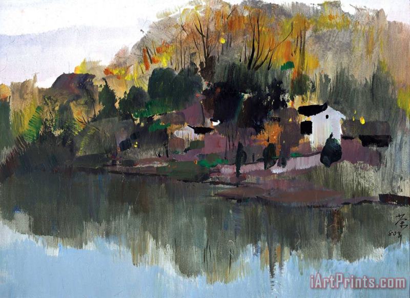 A Riverbank, 1980 painting - Wu Guanzhong A Riverbank, 1980 Art Print