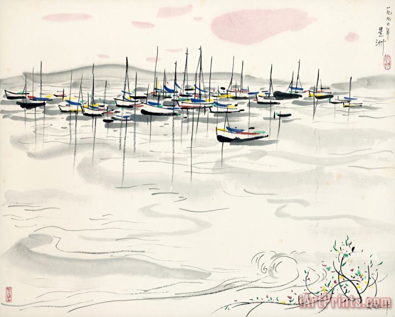 A Seaside Scene of Singapore painting - Wu Guanzhong A Seaside Scene of Singapore Art Print