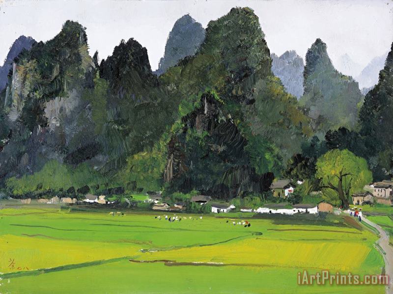 A Village in Guilin, 1978 painting - Wu Guanzhong A Village in Guilin, 1978 Art Print