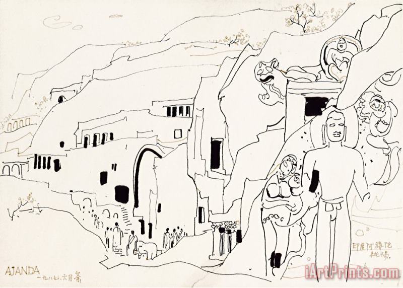 Ajanta Caves of India, 1987 painting - Wu Guanzhong Ajanta Caves of India, 1987 Art Print