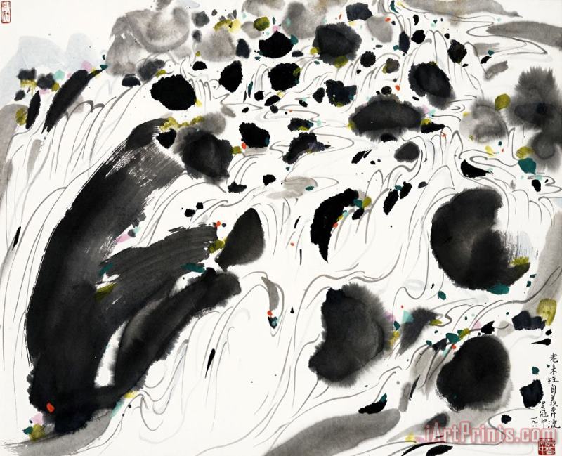 An Old Man's Envy of a Rushing Stream painting - Wu Guanzhong An Old Man's Envy of a Rushing Stream Art Print