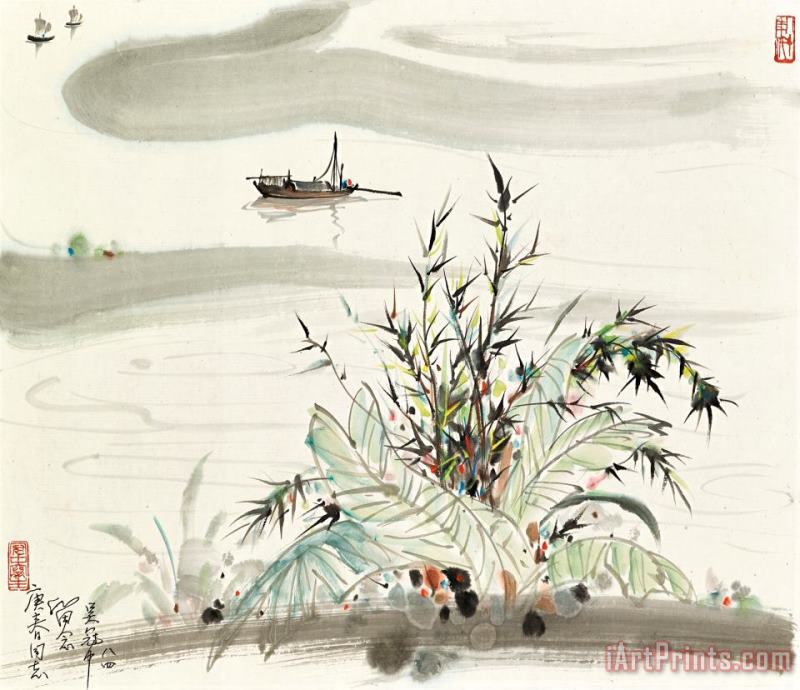 Wu Guanzhong Boating by The Shore Art Painting