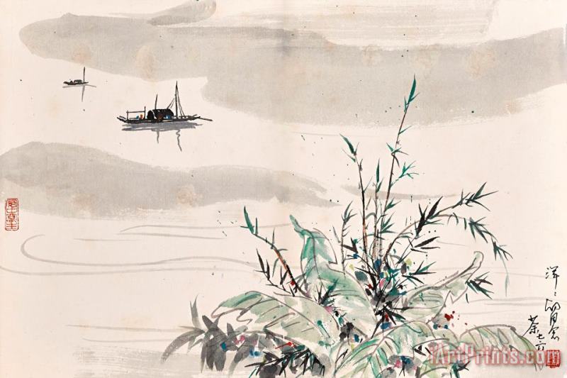 Wu Guanzhong Boating in Spring Art Painting