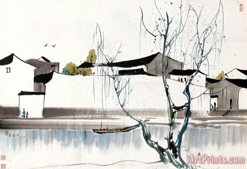 Wu Guanzhong By The Banks Art Print