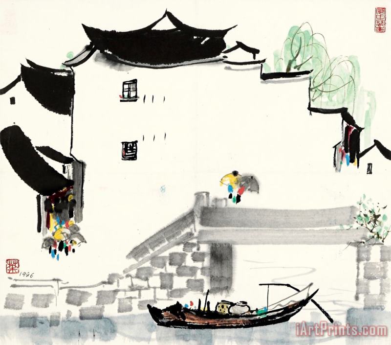 Drizzle in The River Town, 1986 painting - Wu Guanzhong Drizzle in The River Town, 1986 Art Print