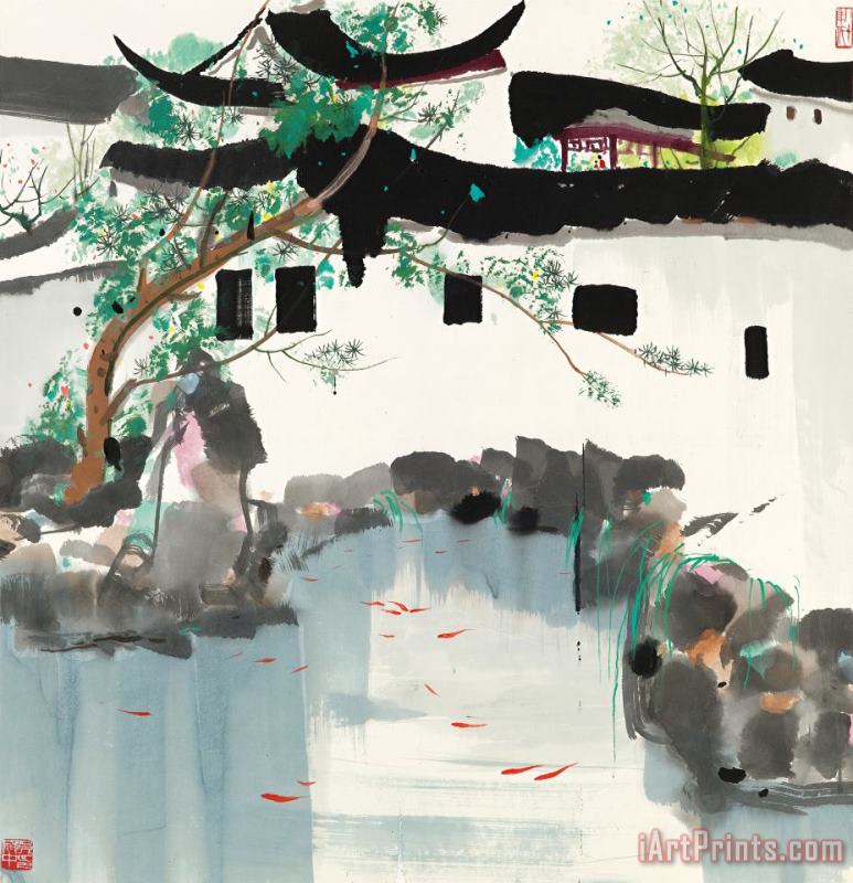 Wu Guanzhong Fishes in The Suzhou Garden Art Print