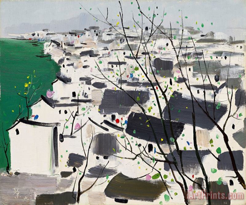 Wu Guanzhong Fuyang, a Riverside City (village Town), 1991 Art Painting