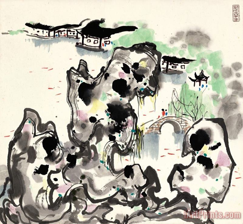 Wu Guanzhong Garden in Suzhou 觀魚 Art Painting