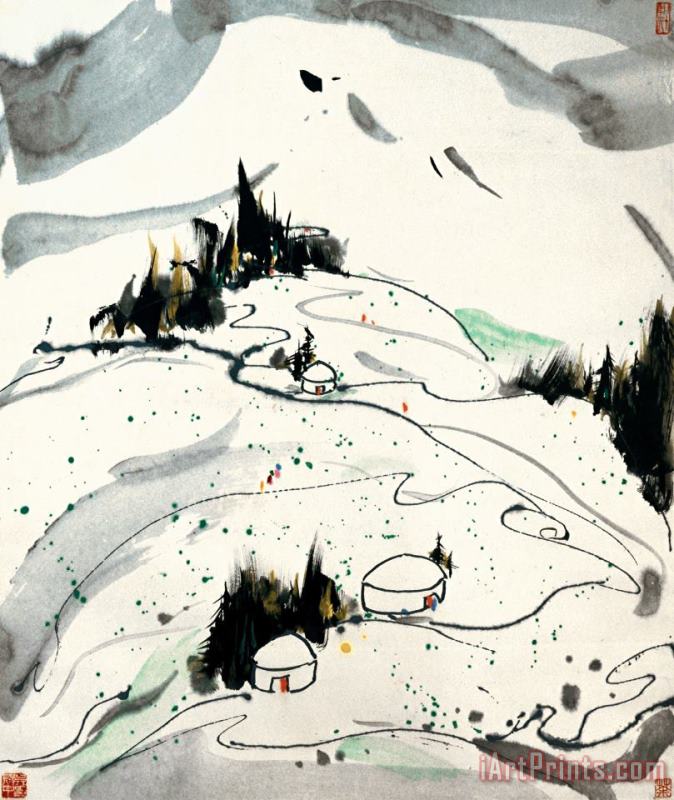 Wu Guanzhong Highland Yurts Art Painting