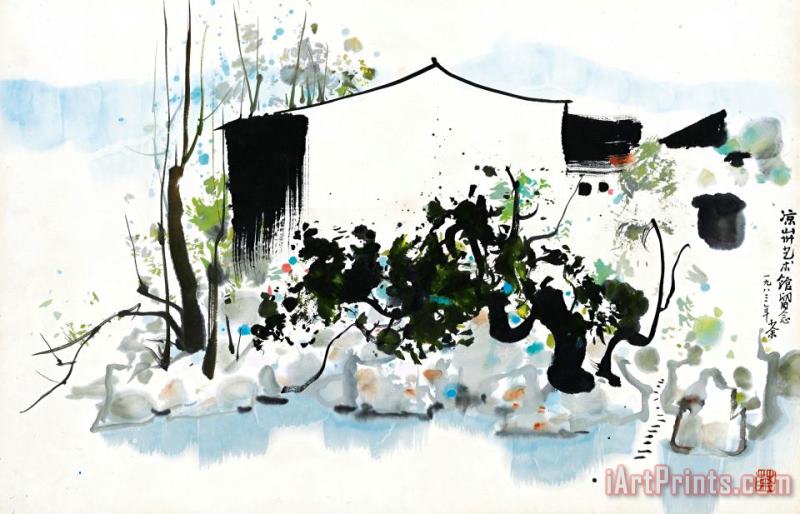 House by a Pond, 1983 painting - Wu Guanzhong House by a Pond, 1983 Art Print
