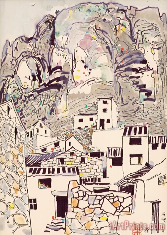 Wu Guanzhong Households at The Foot of The Shitang Mountain Art Print