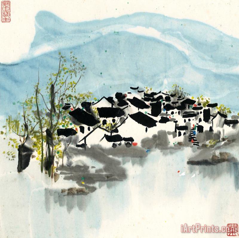 Wu Guanzhong Jiangnan River Town Art Print