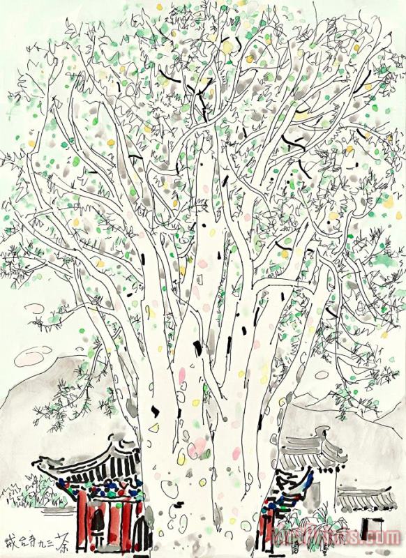 Lacebark Pine at Jie Tai Temple, 1993 painting - Wu Guanzhong Lacebark Pine at Jie Tai Temple, 1993 Art Print