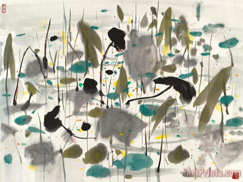 Wu Guanzhong Lotus Art Painting