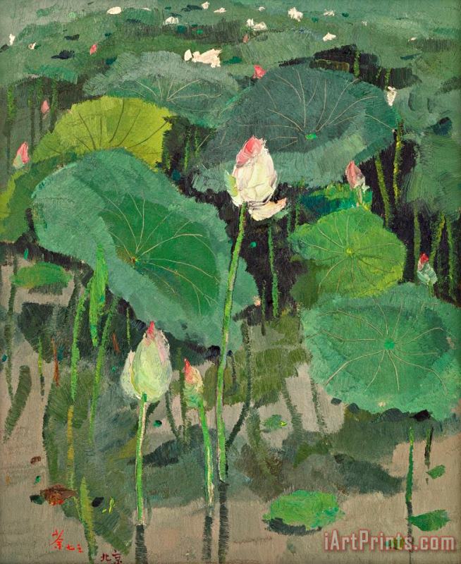 Wu Guanzhong Lotus Flowers Art Painting
