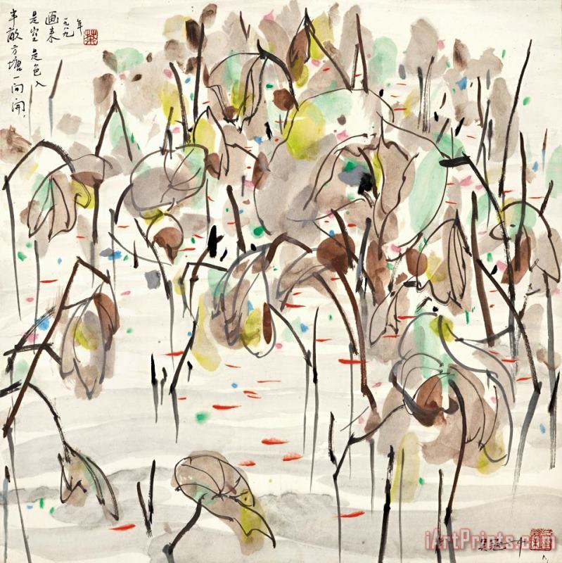 Wu Guanzhong Lotus Pond 是空是色入畫來, 1989 Art Painting