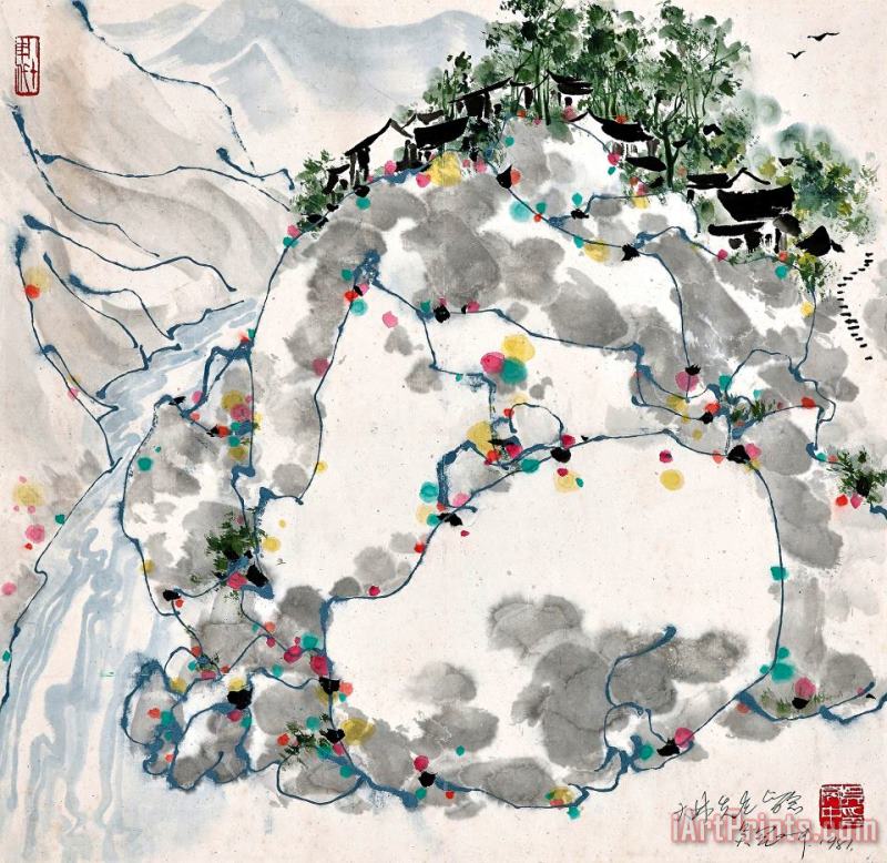 Wu Guanzhong Mountain Village Art Painting