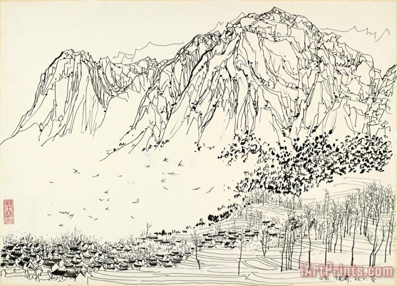 Wu Guanzhong Mountain Village, 1976 Art Painting
