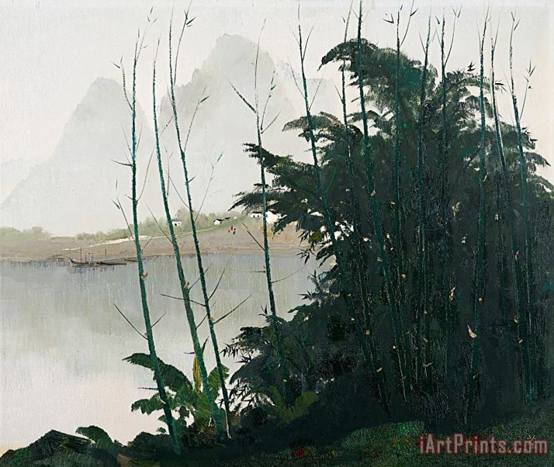Wu Guanzhong New Bamboos Alongside The Li River Art Painting