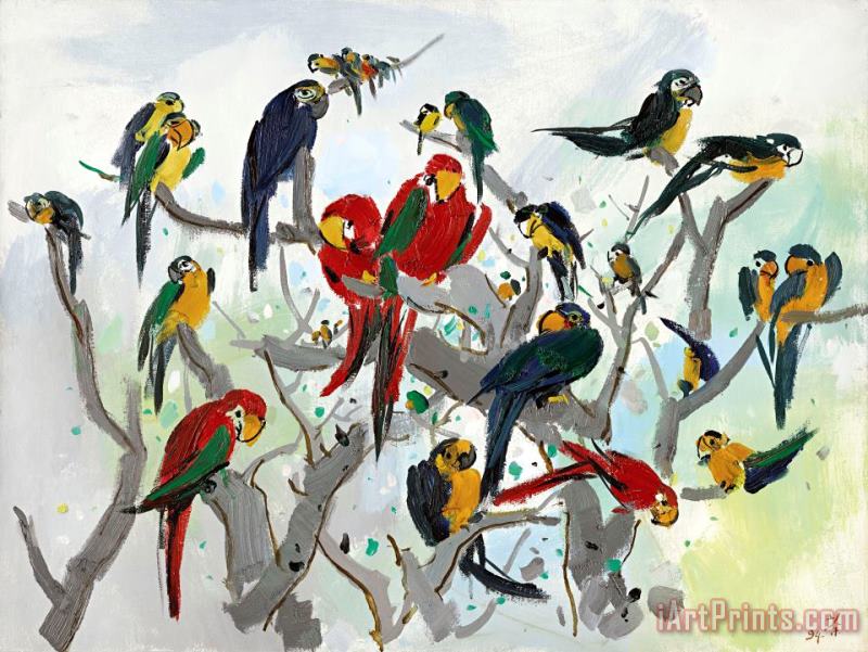 Parrots (heaven of Parrots), 1994 painting - Wu Guanzhong Parrots (heaven of Parrots), 1994 Art Print