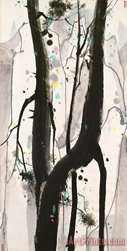 Pine Trees on Mount E'mei painting - Wu Guanzhong Pine Trees on Mount E'mei Art Print