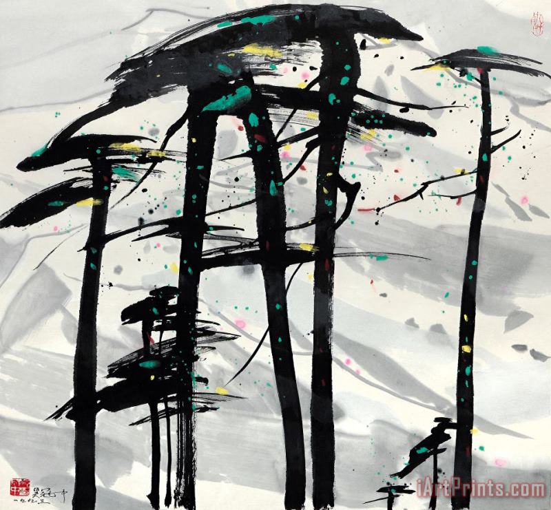 Wu Guanzhong Pines Upon The Snow Covered Mountains, 1993 Art Painting