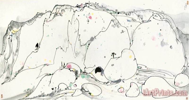 Placid Mountain Village, 1987 painting - Wu Guanzhong Placid Mountain Village, 1987 Art Print