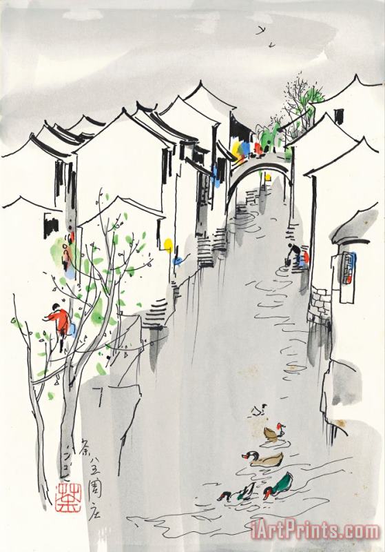 River Town of Zhouzhuang, 1985 painting - Wu Guanzhong River Town of Zhouzhuang, 1985 Art Print