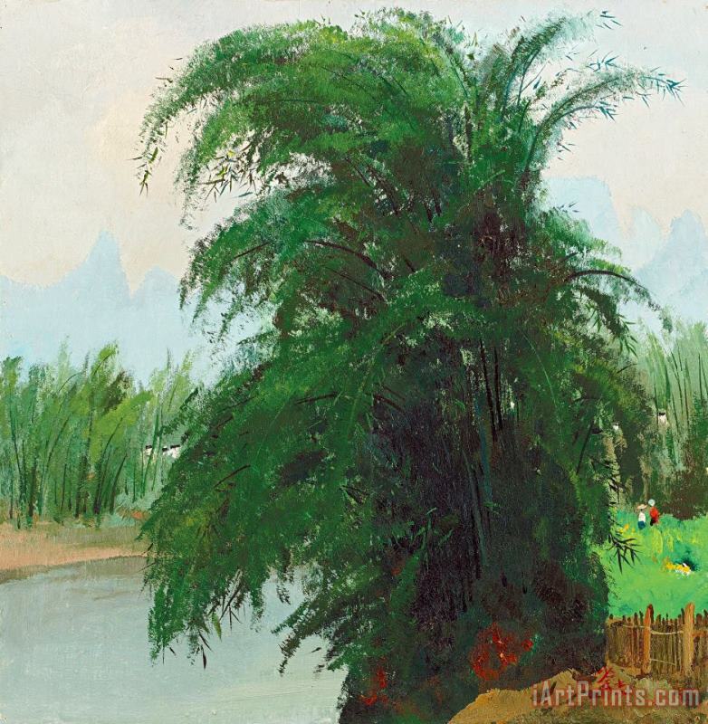 Wu Guanzhong Riverside Bamboos Art Painting