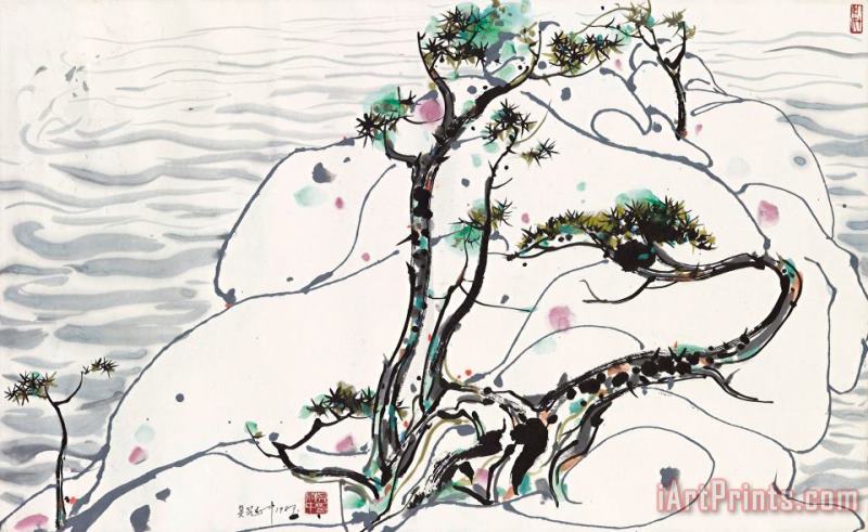 Wu Guanzhong Rocks by The Sea, 1987 Art Painting