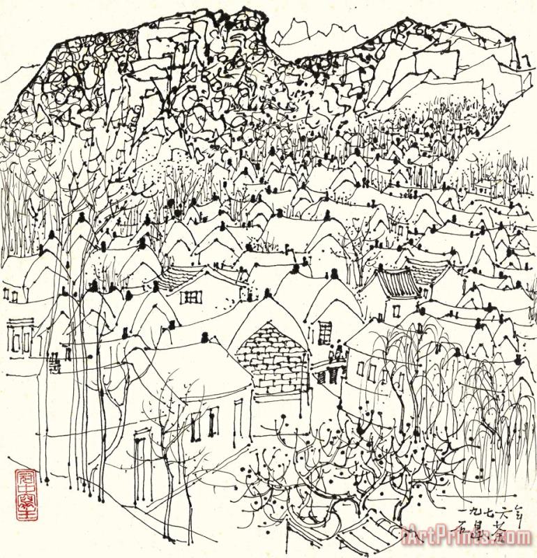 Rural Village in Shidao, 1976 painting - Wu Guanzhong Rural Village in Shidao, 1976 Art Print