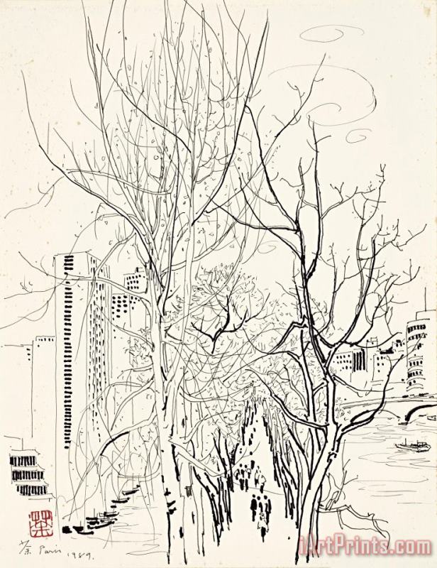 Scenery Along The Seine 巴黎塞納河, 1989 painting - Wu Guanzhong Scenery Along The Seine 巴黎塞納河, 1989 Art Print