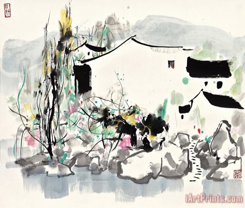 Scenery of Jiangnan painting - Wu Guanzhong Scenery of Jiangnan Art Print