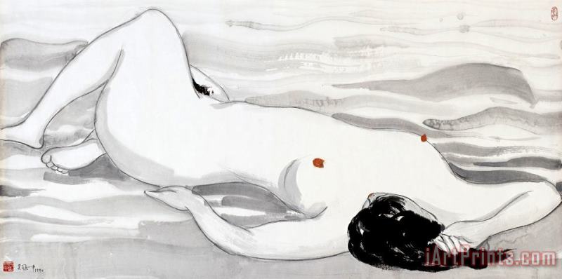 The Sea (figure), 1990 painting - Wu Guanzhong The Sea (figure), 1990 Art Print