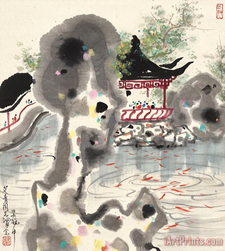 Wu Guanzhong Viewing Fish Art Painting