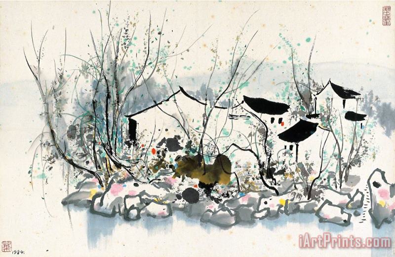 Village by The River, 1984 painting - Wu Guanzhong Village by The River, 1984 Art Print